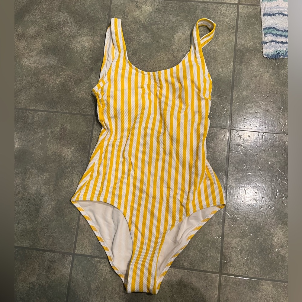 H&M yellow and white stripe one piece bathing suit